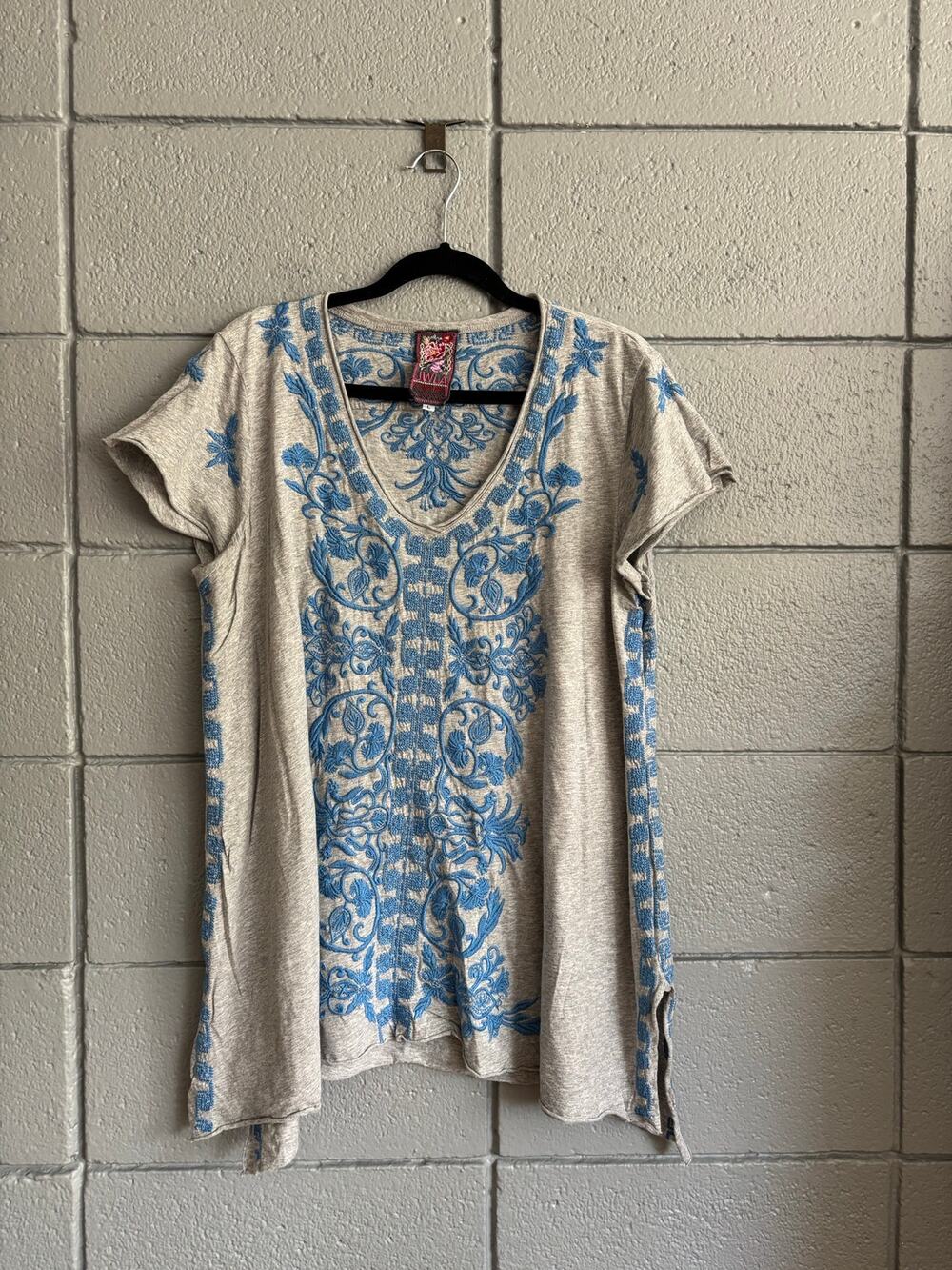 Johnny Was LA Lei Lei Embroidered Peasant Tunic Top size L
